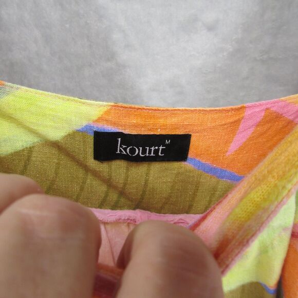 Kourt Zaccai Pink Green Floral Tropical Square Neck Sleeveless Top Women M Linen - Picture 7 of 10